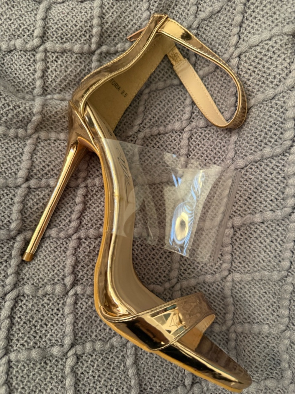 Women's Metallic Gold Stiletto Sandals with Clear Strap